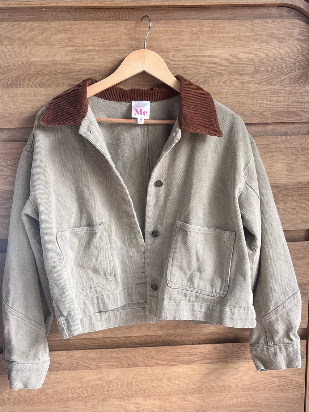 So Me Khaki Jacket with Brown Corduroy Collar